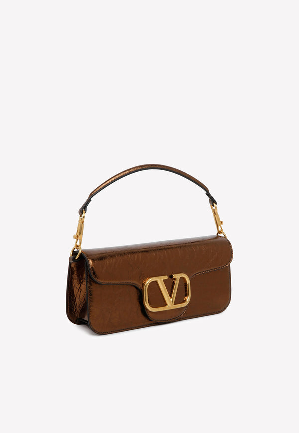 Valentino Loco VLogo Shoulder Bag in Crinkled Leather Bronze 2W2B0K30UKE LN0