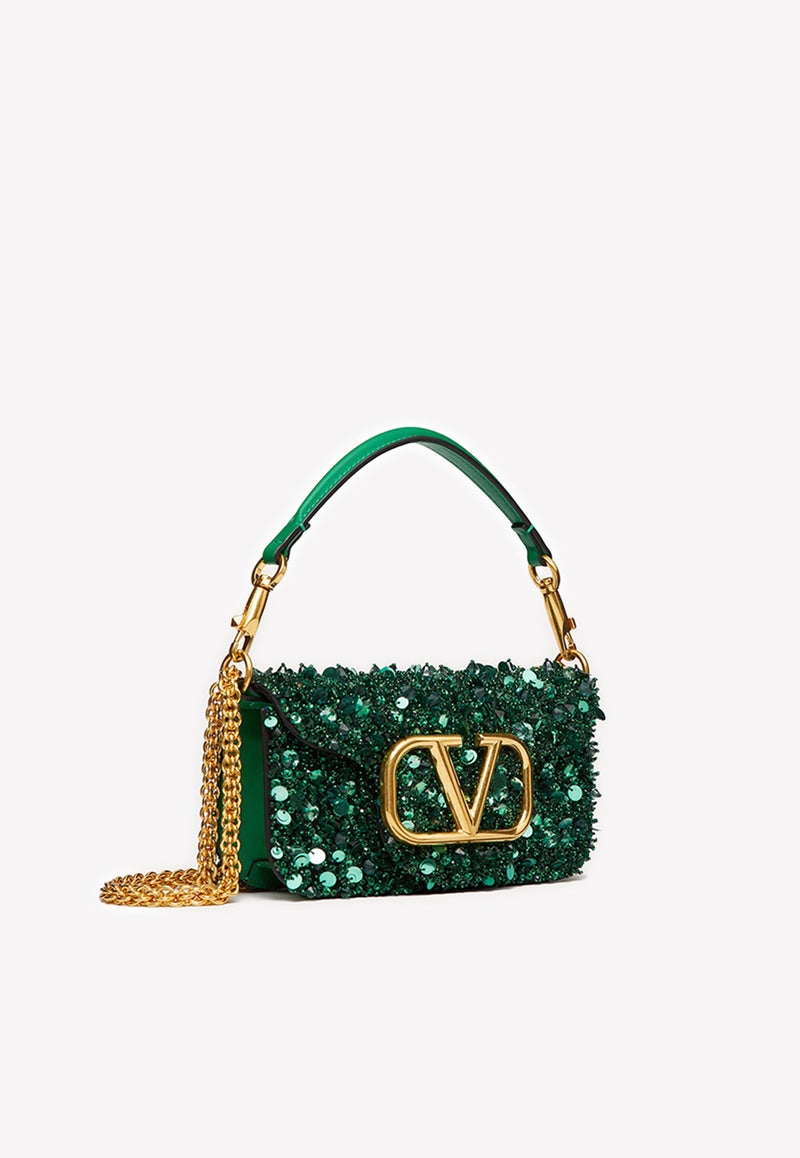 Valentino Mini Locò Sequined Top Handle Bag Emerald 2W2B0K53BYY NB6