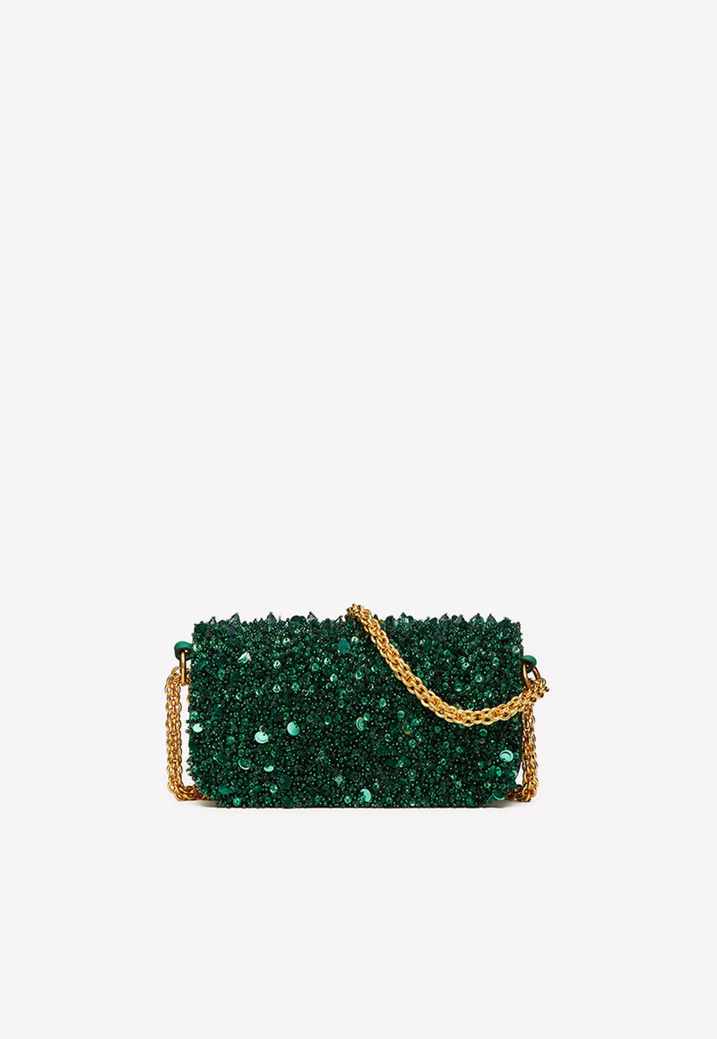 Valentino Mini Locò Sequined Top Handle Bag Emerald 2W2B0K53BYY NB6