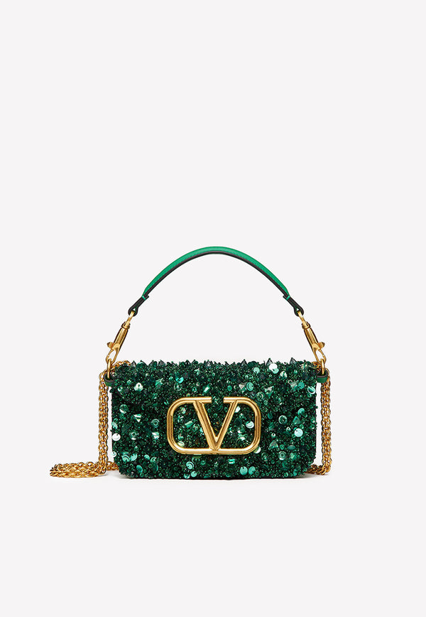 Valentino Mini Locò Sequined Top Handle Bag Emerald 2W2B0K53BYY NB6