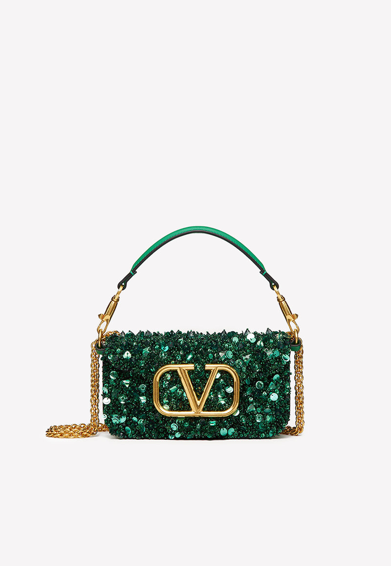 Valentino Mini Locò Sequined Top Handle Bag Emerald 2W2B0K53BYY NB6