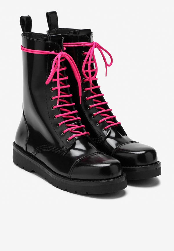 Valentino Leather Combat Boots 2Y2S0G89GFH/M_VALE-UZ3 Black