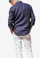Les Canebiers Blue Divin Button-Up Shirt in Linen Divin Shirt-Navy