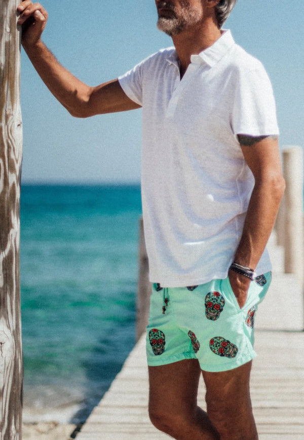 Les Canebiers Green Mexican Head Embroidery Swim Shorts All Over Mex-Green