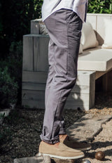 Les Canebiers Grey Tartane Straight-Leg Casual Pants with Folded Hem Tartane Pants-Grey