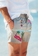 Les Canebiers Grey All-Over Saint-Barth Embroidered Swim Shorts All Over Saint Barth-Grey