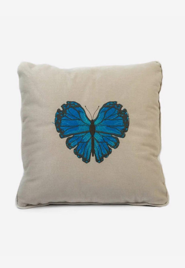 Stitch Jo Butterfly Embroidered Cushion Off-white