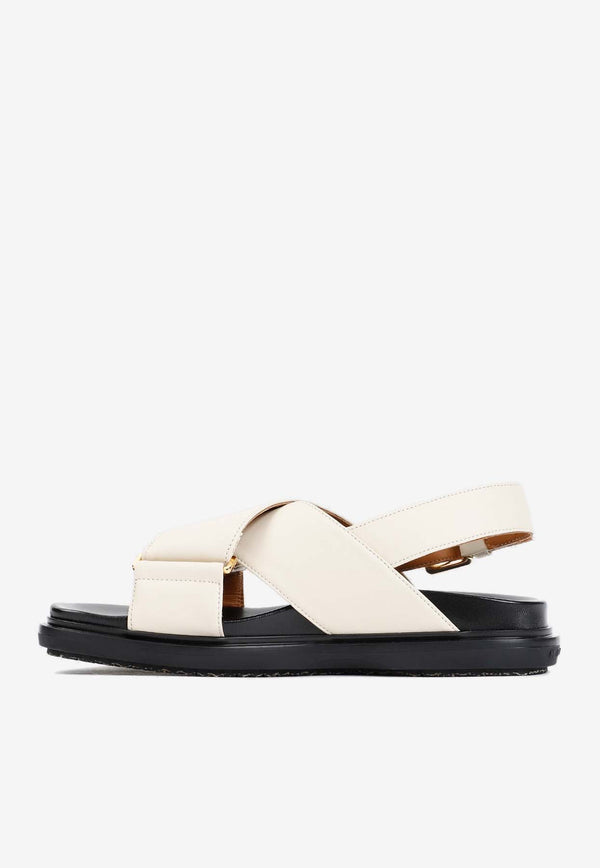 Marni Calf Leather Crisscross Sandal -  Silk White - 00W11 Silk White