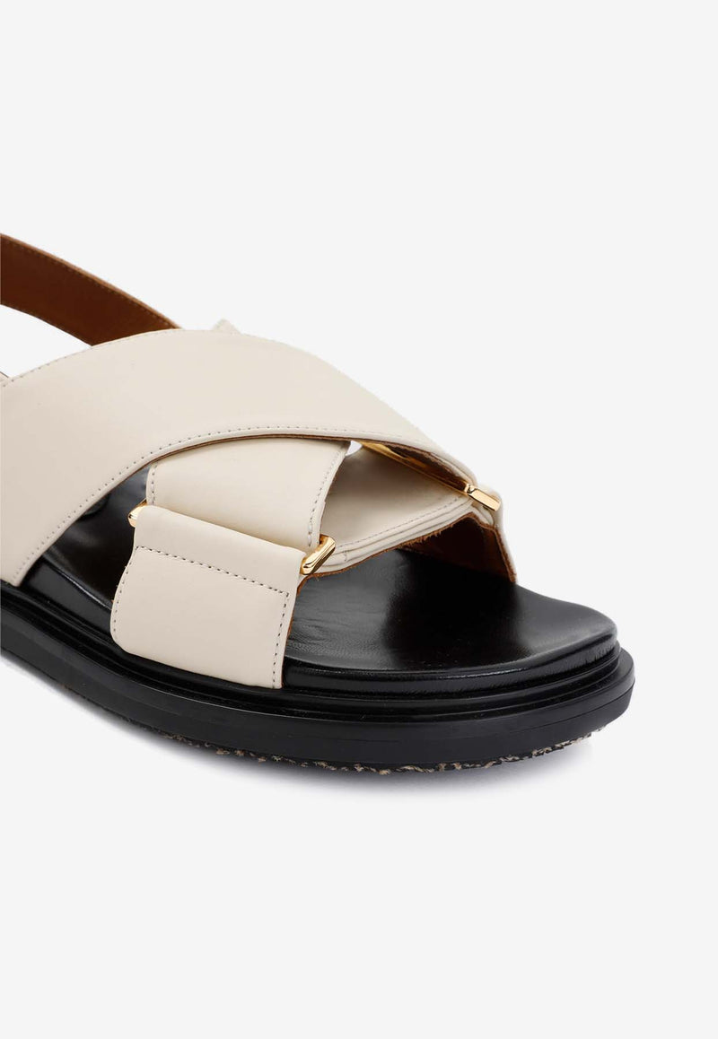 Marni Calf Leather Crisscross Sandal -  Silk White - 00W11 Silk White