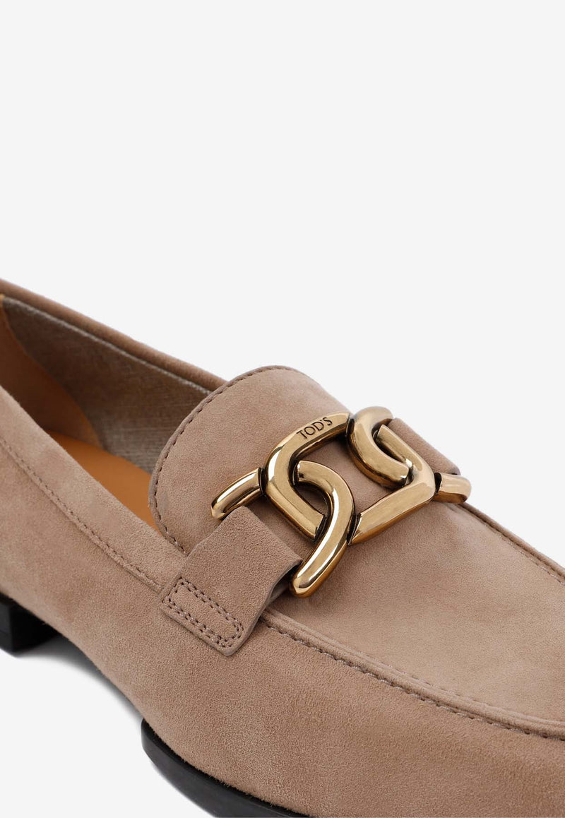 Chain-Embellished Loafers in Suede Leather