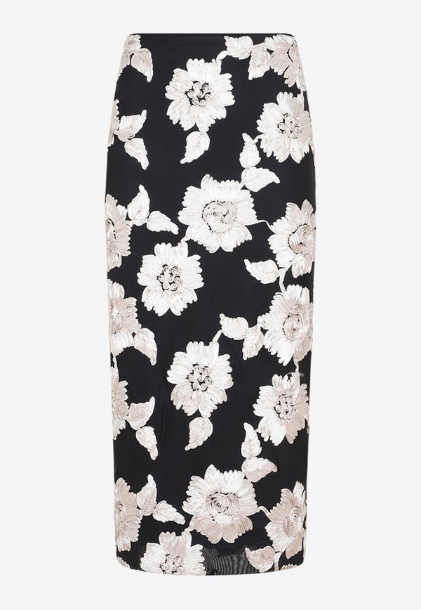 Floral Mesh Midi Skirt