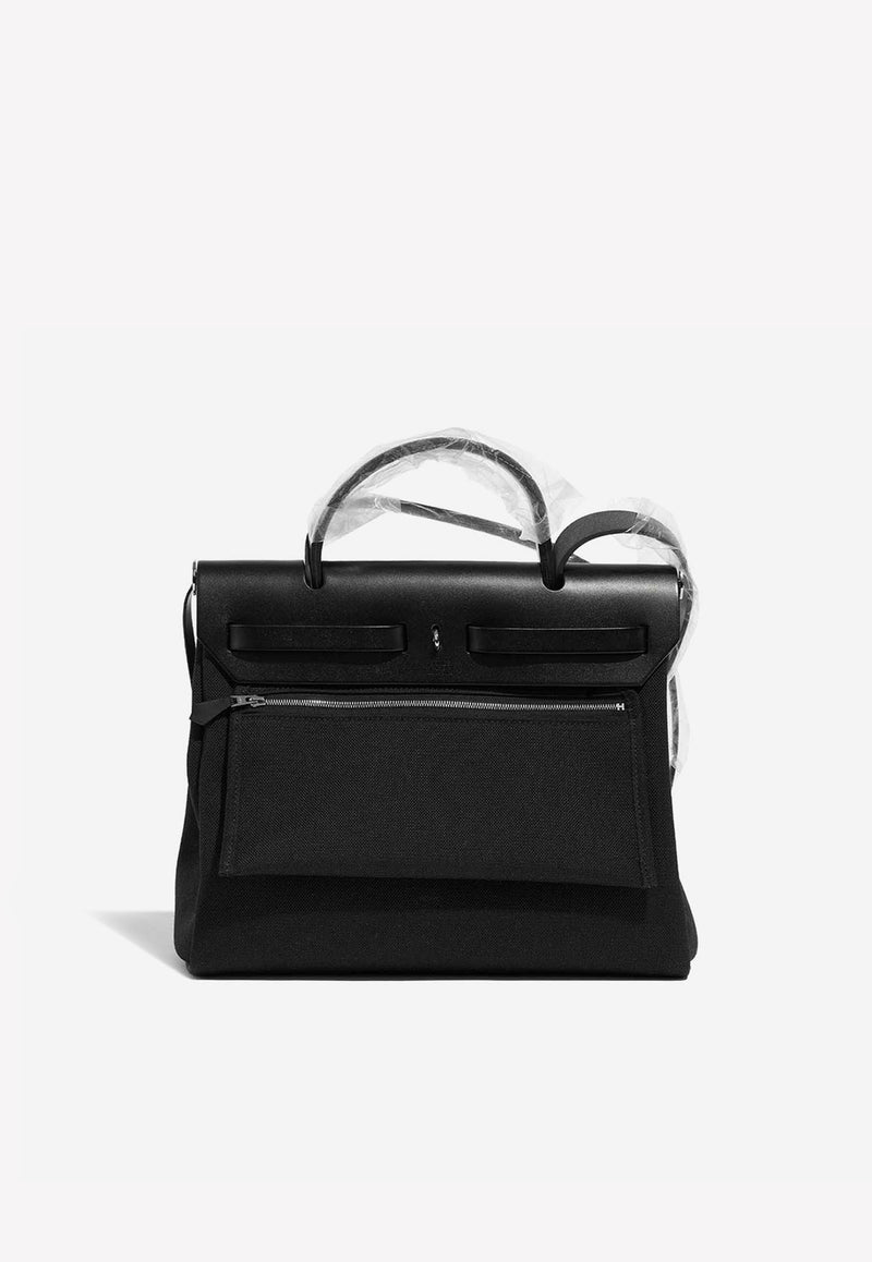 Herbag 31 in Black Toile and Vache Hunter Leather with Palladium Hardware