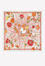 Salvatore Ferragamo Vimini Floral Print Silk Scarf Multicolor 310085 FO VIMINI 751529 ROSA/ARANCIO