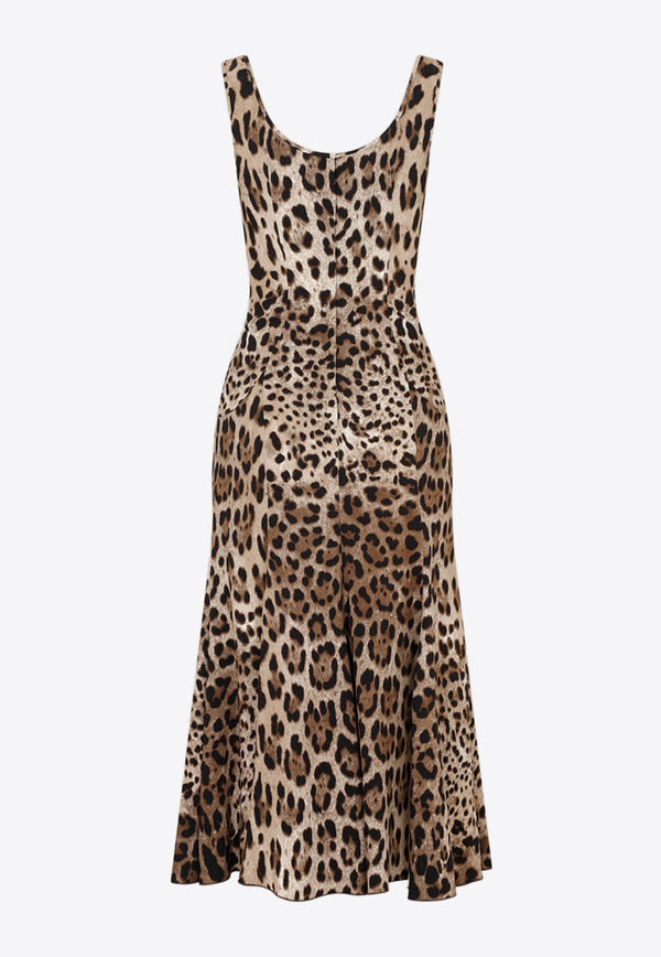 Leopard Print Sleeveless Midi Dress