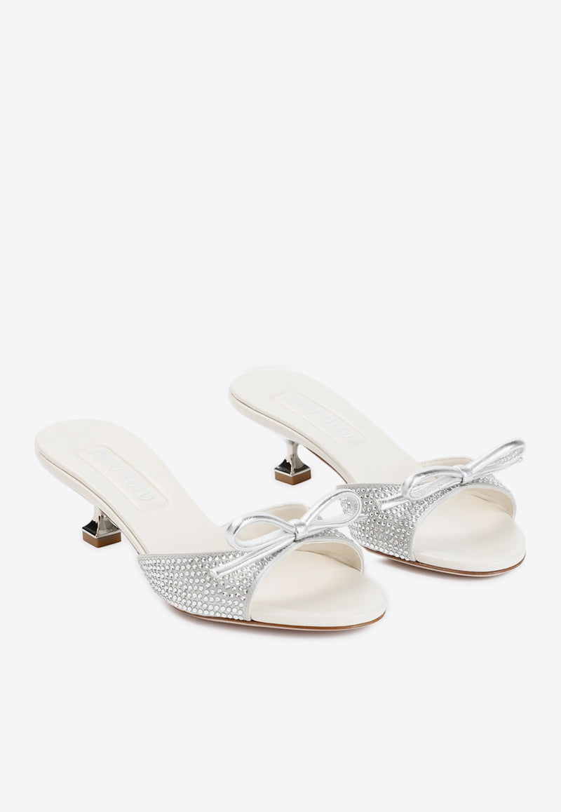 45 Crystal-Embellished Bow Leather Mules