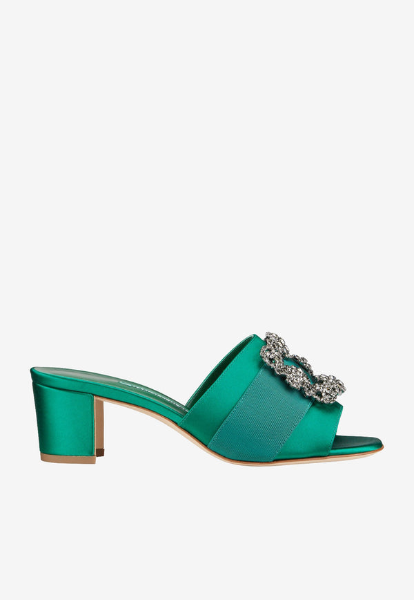Manolo Blahnik Martanew 50 Satin Mules with Crystal Buckle MARTANEW 50 GREEN 3206 0473-0019