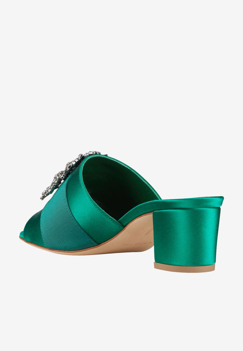 Manolo Blahnik Martanew 50 Satin Mules with Crystal Buckle MARTANEW 50 GREEN 3206 0473-0019