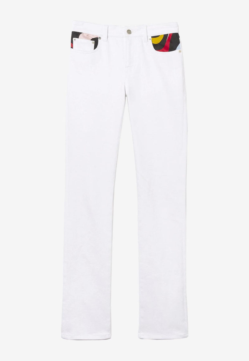 Emilio Pucci Marmo Print Straight-Leg Jeans 3EDT01 3E998 100 White