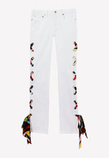 Emilio Pucci Flared Jeans with Silk-Twill Ties White 3EDT10 3E998 100
