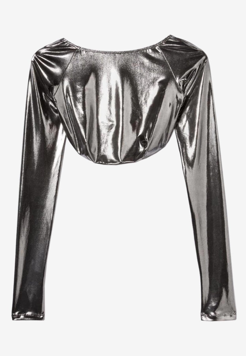 Emilio Pucci Long-Sleeved Cropped Top Metallic 3EJM47 3E671 B18