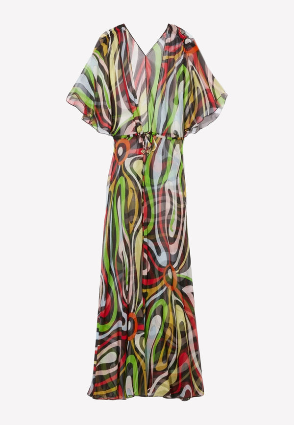 Emilio Pucci Goccia-Print Maxi Silk Robe Multicolor 3ERL30 3E722 014