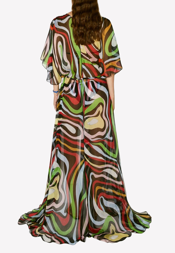 Emilio Pucci Goccia-Print Maxi Silk Robe Multicolor 3ERL30 3E722 014