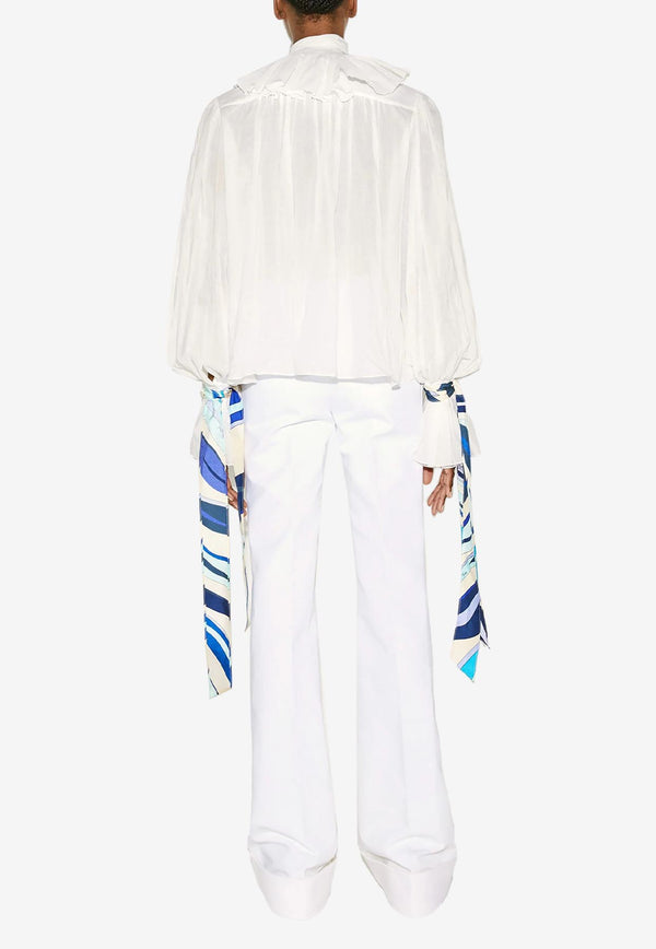 Emilio Pucci Fiamme Print Long-Sleeved Blouse 3ERJ30 3E677 090 White