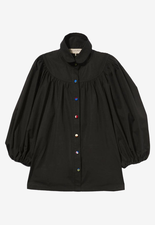 Emilio Pucci Puff-Sleeve Buttoned Shirt Black 3ERJ10 3E679 999