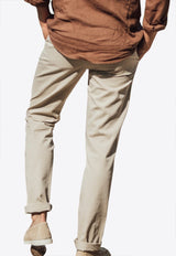 Les Canebiers Beige Tartane Straight-Leg Casual Pants with Folded Hem Tartane Pants-Beige