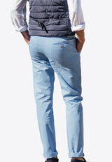 Les Canebiers Blue Tartane Straight-Leg Casual Pants with Folded Hem Tartane Pants-Blue