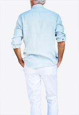Les Canebiers Blue Divin Button-Up Shirt in Linen Divin Shirt-Sky Blue