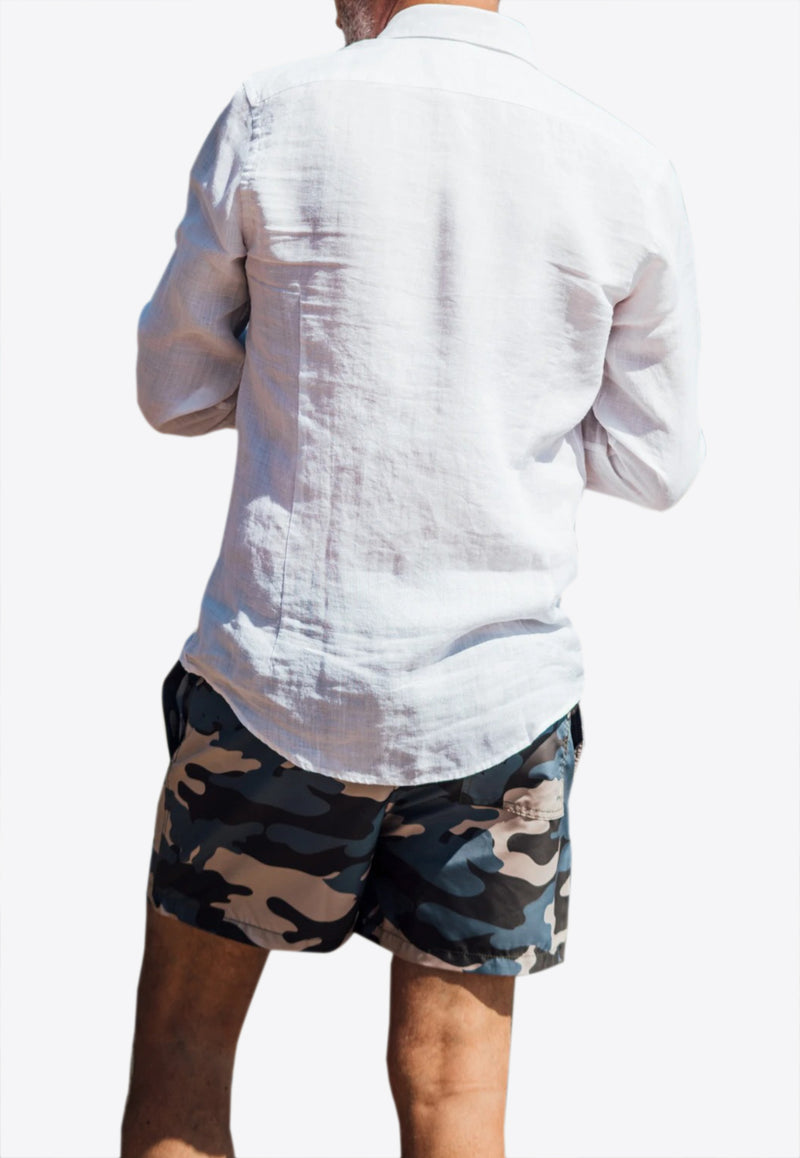 Les Canebiers Blue Ermitage Court Camo Swim Shorts with Mono Embroidery Ermitage Court Mono Golden-Camouflage Blue