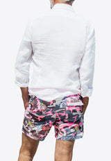 Les Canebiers Multicolor All-Over Monopoly Embroidered Camo Swim Shorts All Over Mono-Camouflage Pink