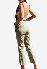 Les Canebiers Khaki Belieu Open Back Belted Jumpsuit Belieu Jumpsuit-Khaki