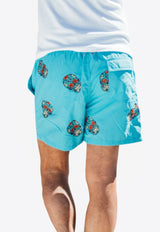Les Canebiers Blue Mexican Head Embroidery Swim Shorts All Over Mex-Turqoise