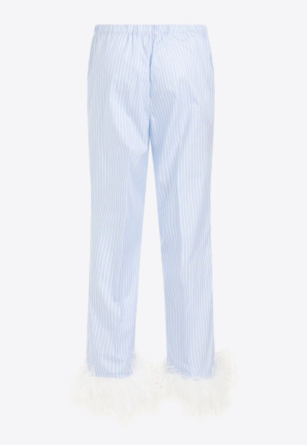 Feather-Embellished Striped Pajama Pants