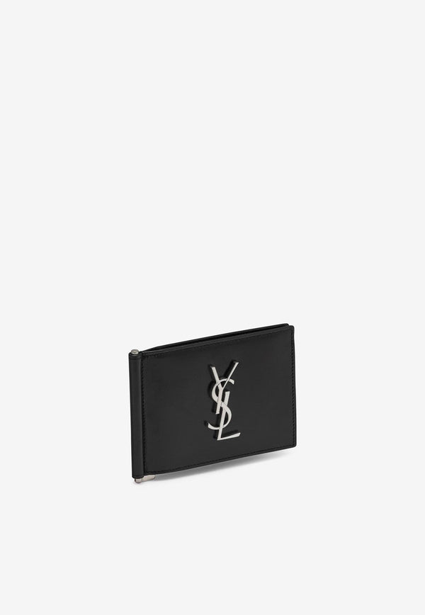 Saint Laurent Monogram Calf Leather Wallet with Money Clip Black 4856300SX0E/L
