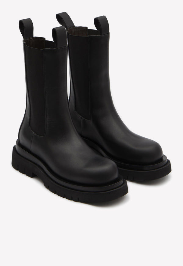 Bottega Veneta Calfskin Lug Boots with Elasticated Side Panels Black 592045VIFH0 1000