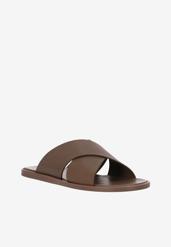 Balenciaga Cozy  Leather Flat Sandals Brown 597148-WAVY0-1511BROWN