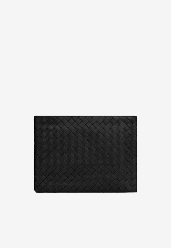 Bottega Veneta Half-Zip Pouch in Intrecciato Calf Leather 607479VCPQ3 8803 Black