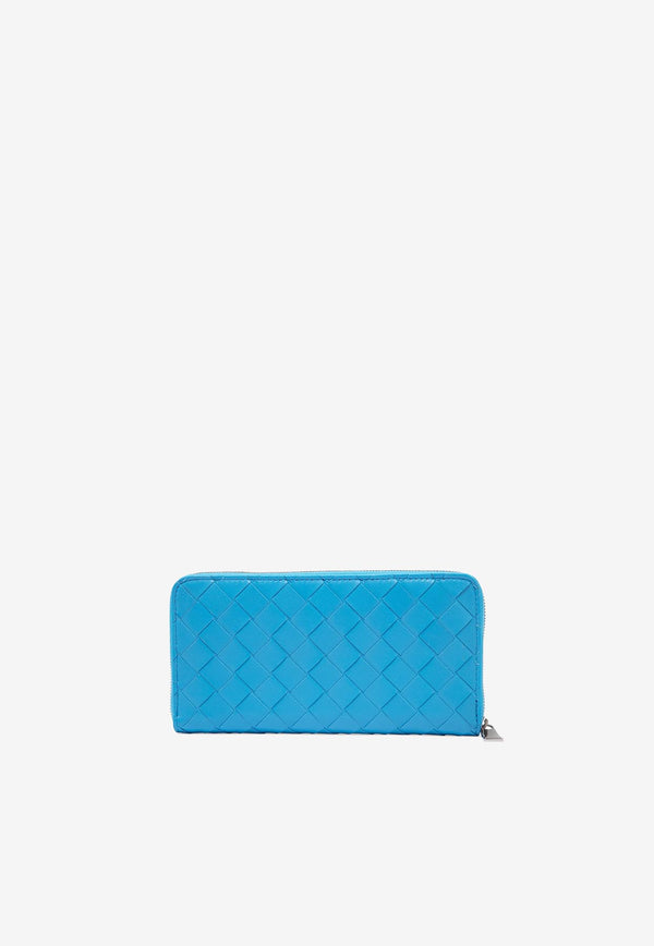 Bottega Veneta Zip-Around Wallet in Intrecciato Leather Blue 608051VCPP2 4611