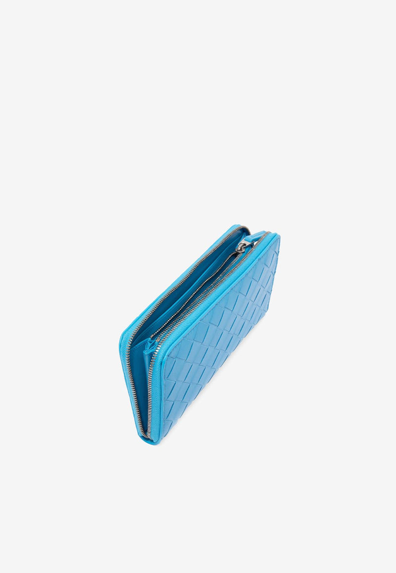Bottega Veneta Zip-Around Wallet in Intrecciato Leather Blue 608051VCPP2 4611