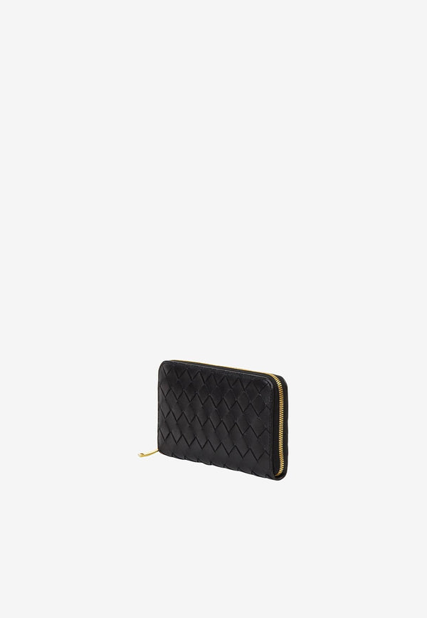 Bottega Veneta Zip-Around Wallet in Intrecciato Leather Black 608051VCPP2 8648