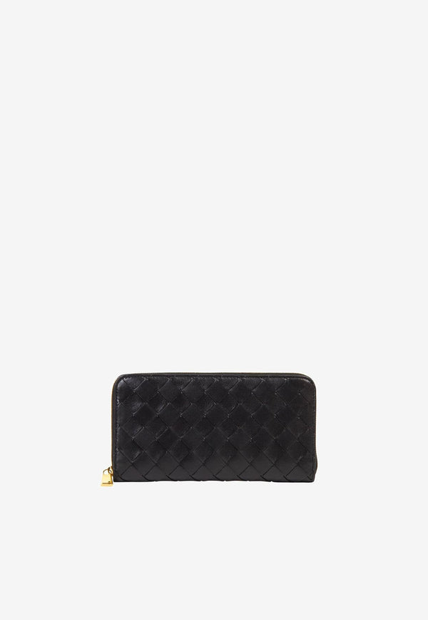 Bottega Veneta Zip-Around Wallet in Intrecciato Leather Black 608051VCPP2 8648