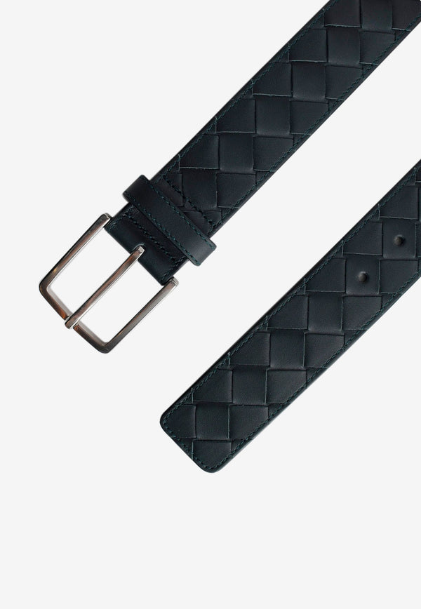 Bottega Veneta Rectangle Buckle Belt in Intrecciato Leather Inkwell 609182VCPQ3 3015