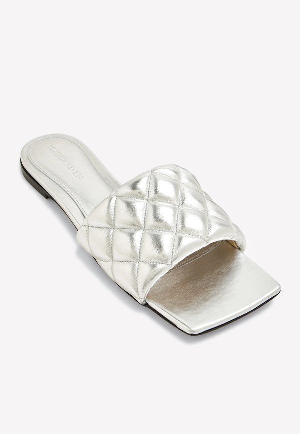 Bottega Veneta Metallic Padded Flat Sandals Silver 627710V27M0 1414