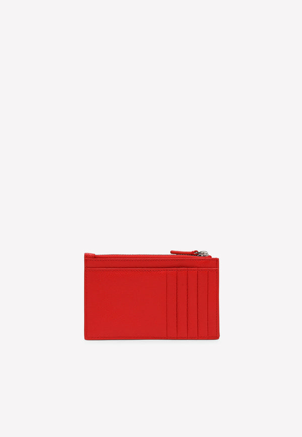 Balenciaga Logo Print Zip Cardholder in Grained Leather Red 6405351IZI3/M_BALEN-6560