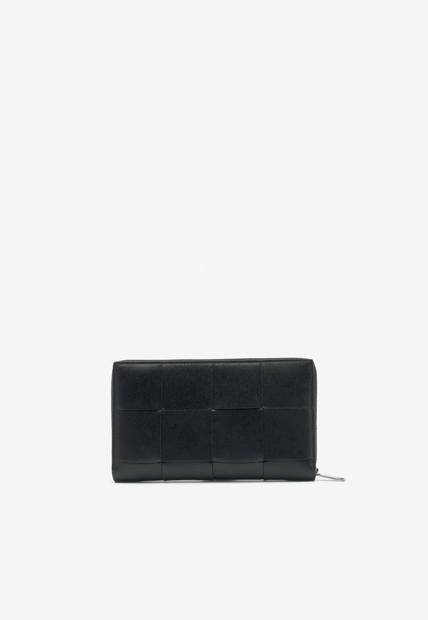 Bottega Veneta Intreccio Zip-Around Wallet in Grained Leather Black 649607VBWD2 8803