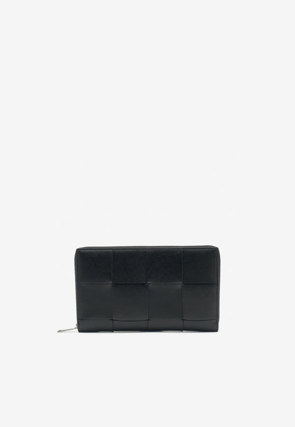 Bottega Veneta Intreccio Zip-Around Wallet in Grained Leather Black 649607VBWD2 8803
