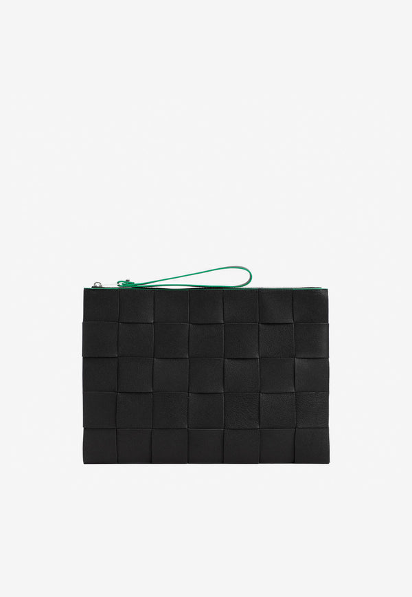 Bottega Veneta Intrecciato Leather Zipped Pouch Bag Black 649616V1Q74 1045
